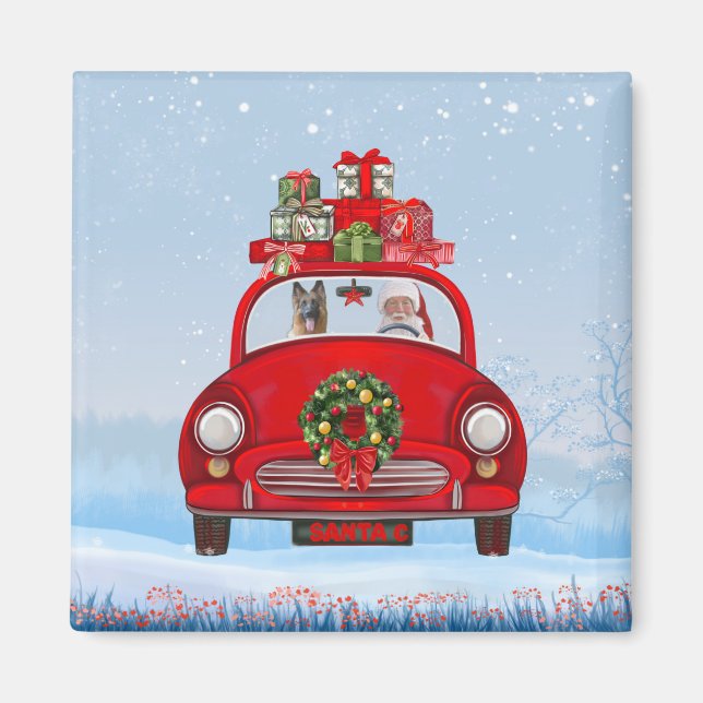 Deutscher Schäferhund mit dem Weihnachtsmann im Au Magnet (Vorne)
