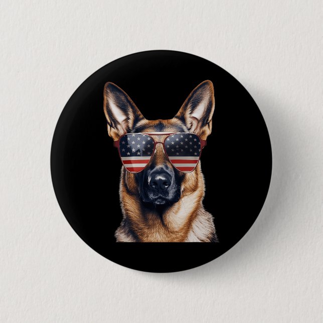 Deutscher Schäferhund mit der Flagge der USA am Un Button (Vorderseite)