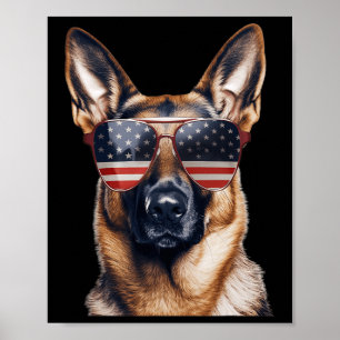 Deutscher Schäferhund mit der Flagge der USA am Un Poster