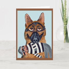 Deutscher Schäferhund mit Einbrecher-Spielzeug Karte