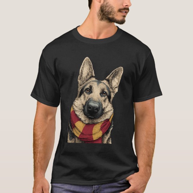 Deutscher Schäferhund mit einem Scarf T-Shirt (Vorderseite)