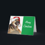 Deutscher Schäferhund mit einem Weihnachtshut Feiertagskarte<br><div class="desc">Ein Niedlicher deutscher Hirte, der zu Weihnachten einen Weihnachtshut trägt</div>