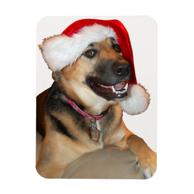 Deutscher Schäferhund mit einem Weihnachtshut Magnet (Vertikal)