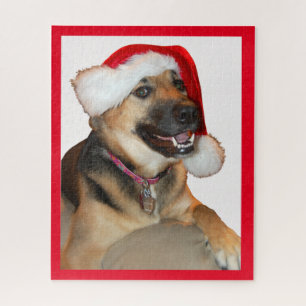 Deutscher Schäferhund mit einem Weihnachtshut Puzzle