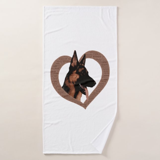 Deutscher Schäferhund mit Herz-Shaped Word Art Badehandtuch (Badehandtuch)