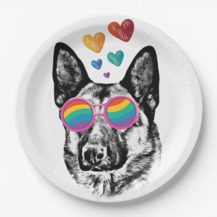 Deutscher Schäferhund mit Herzen Valentinstag Pappteller