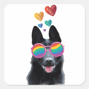 Deutscher Schäferhund mit Herzen Valentinstag Quadratischer Aufkleber
