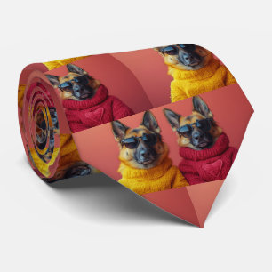 Deutscher Schäferhund mit Herzrosen zum Valentinst Krawatte