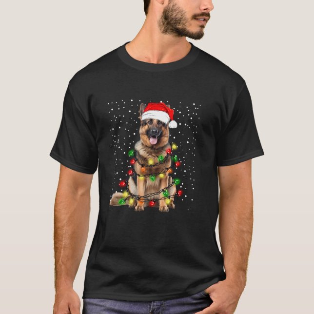 Deutscher Schäferhund mit Lichterketten für Christ T-Shirt (Vorderseite)