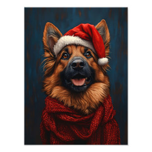 Deutscher Schäferhund mit Santa-Mütze Fotodruck