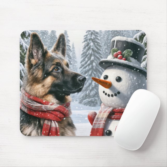 Deutscher Schäferhund mit Schneemann Mousepad (Mit Mouse)