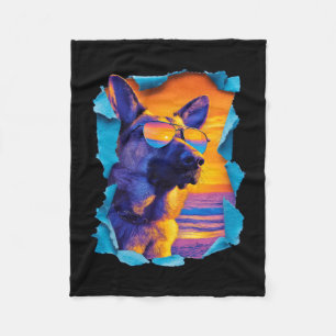 Deutscher Schäferhund mit Sonnenbrille Sonnenunter Fleecedecke
