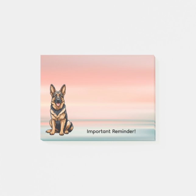 Deutscher Schäferhund mit Sonnenuntergang Post-it Klebezettel (Vorderseite)