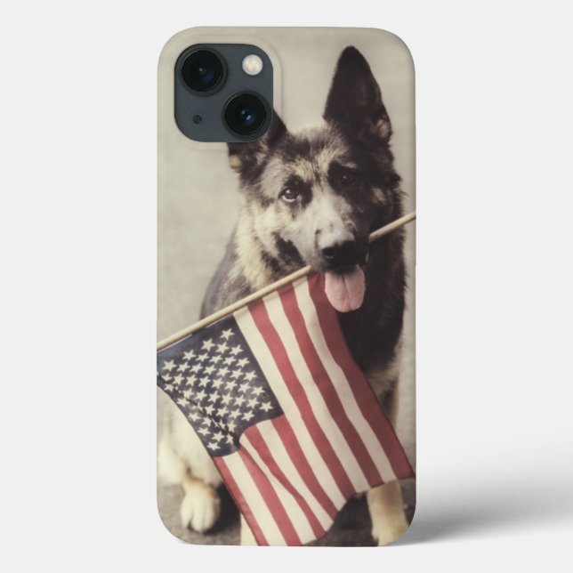 Deutscher Schäferhund mit US-Flagge Case-Mate iPhone Hülle (Rückseite)