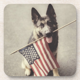 Deutscher Schäferhund mit US-Flagge Getränkeuntersetzer