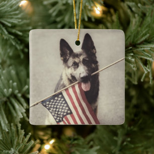Deutscher Schäferhund mit US-Flagge Keramikornament