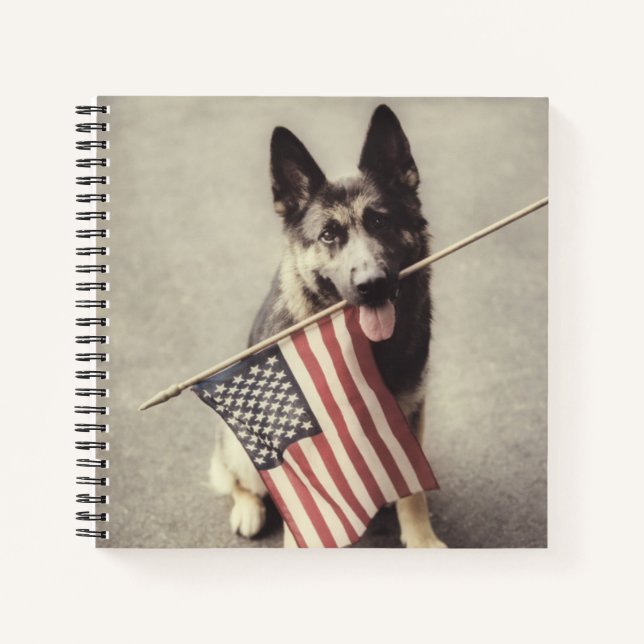 Deutscher Schäferhund mit US-Flagge Notizbuch (Vorderseite)