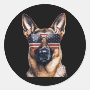 Deutscher Schäferhund mit US-Flagge Unabhängigkeit Runder Aufkleber