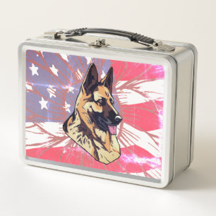 Deutscher Schäferhund mit USA-Flagge-Design Metall Brotdose
