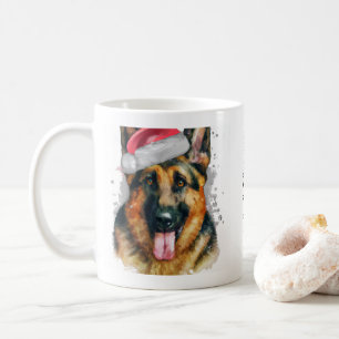 Deutscher Schäferhund mit Weihnachts-Weihnachtsman Kaffeetasse