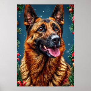 Deutscher Schäferhund mit Weihnachtsdekoration Poster