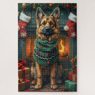 Deutscher Schäferhund mit Weihnachtsgeschenken Feu Puzzle