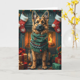 Deutscher Schäferhund mit Weihnachtsgeschenken Kam Karte