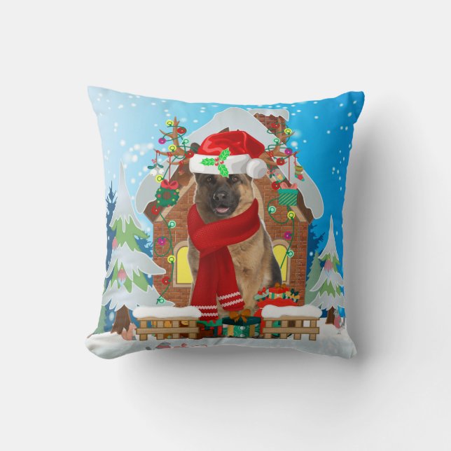 Deutscher Schäferhund mit Weihnachtsgeschenken Kissen (Vorderseite)