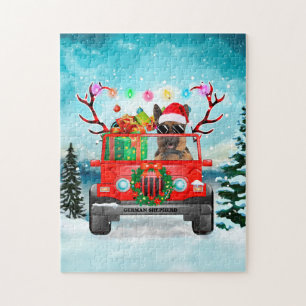 Deutscher Schäferhund mit Weihnachtsgeschenken Puzzle