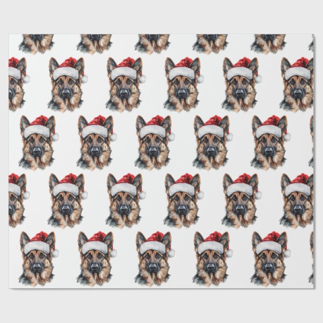 Deutscher Schäferhund mit Weihnachtsmannmütze Geschenkpapier (Flach)