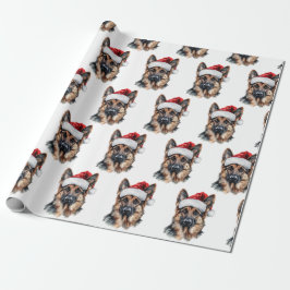 Deutscher Schäferhund mit Weihnachtsmannmütze Geschenkpapier