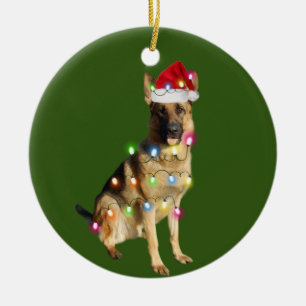 Deutscher Schäferhund mit Weihnachtssafts Santa Keramik Ornament