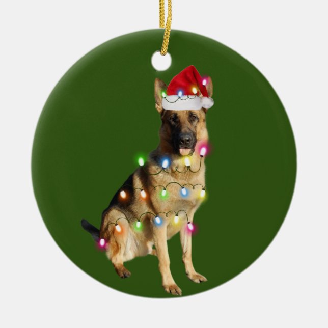 Deutscher Schäferhund mit Weihnachtssafts Santa Keramik Ornament (Vorne)