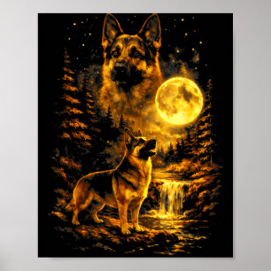 Deutscher Schäferhund Mondnacht Kunst Hund Heult B Poster