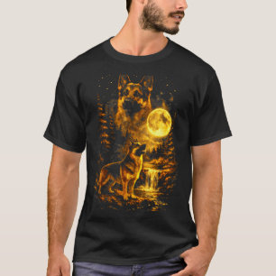 Deutscher Schäferhund Mondnacht Kunst Hund Heult B T-Shirt