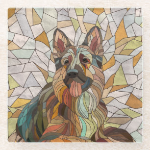 Deutscher Schäferhund - Mosaikkunst Glasuntersetzer