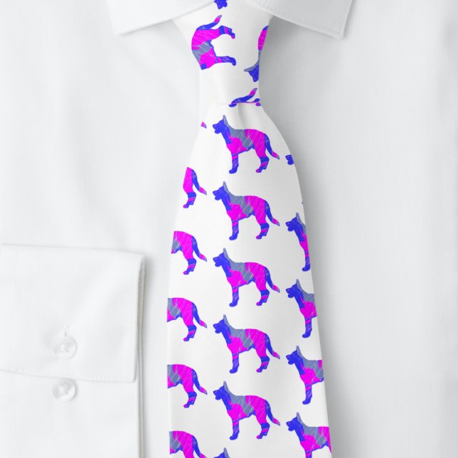 Deutscher Schäferhund Niedlich rosa Silhouette Wei Krawatte (German shepherd pink and blue white tie)