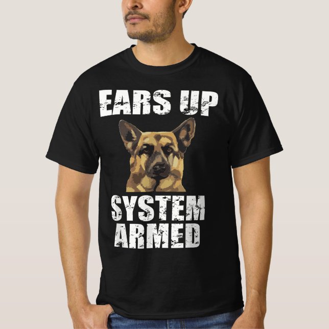 Deutscher Schäferhund Ohren-System bewaffnete Funn T-Shirt (Vorderseite)