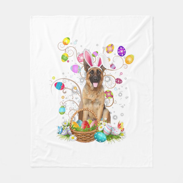 Deutscher Schäferhund Ostereier Jagd Korb Ostern Fleecedecke (Vorderseite)