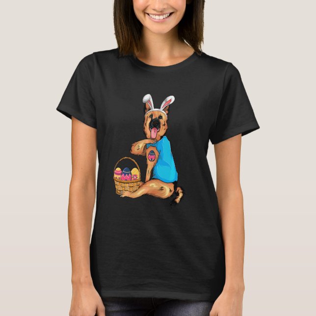 Deutscher Schäferhund Ostern Bunny Eggs Osterhund T-Shirt (Vorderseite)