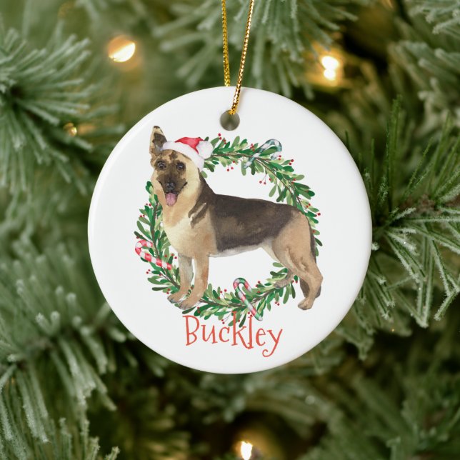 Deutscher Schäferhund Personalisierter Name Keramik Ornament (Baum)