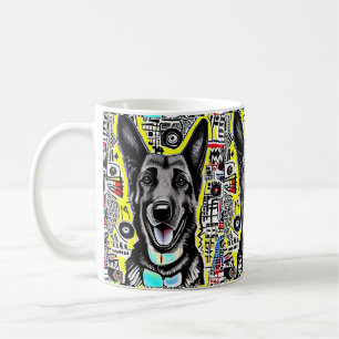 Deutscher Schäferhund Pop Kunst mit GSD, Gelb Blau Kaffeetasse