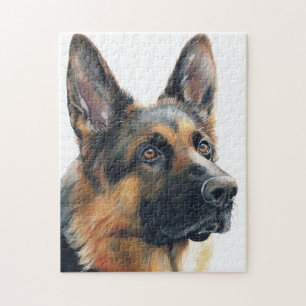 Deutscher Schäferhund-Porträt Aquarell Puzzle