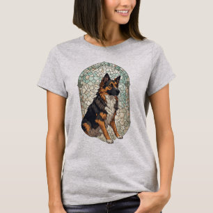 Deutscher Schäferhund-Porträt mit Buntglas  T-Shirt