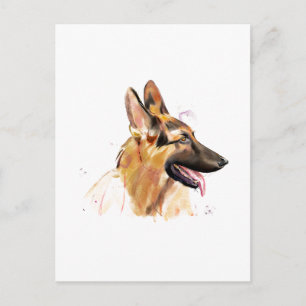 Deutscher Schäferhund Postkarte, Aquarellmalerei Postkarte
