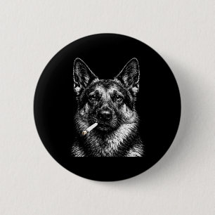 Deutscher Schäferhund raucht lustiges Gangster-Hun Button