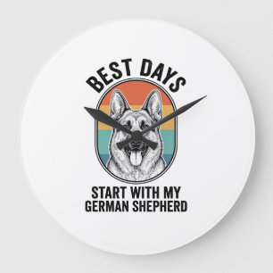 Deutscher Schäferhund Retro Art Vintage Hunde Lieb Große Wanduhr