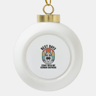 Deutscher Schäferhund Retro Art Vintage Hunde Lieb Keramik Kugel-Ornament