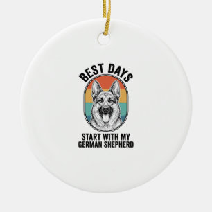 Deutscher Schäferhund Retro Art Vintage Hunde Lieb Keramik Ornament