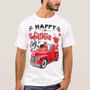 Deutscher Schäferhund Roter Lkw Happy Valentinstag T-Shirt